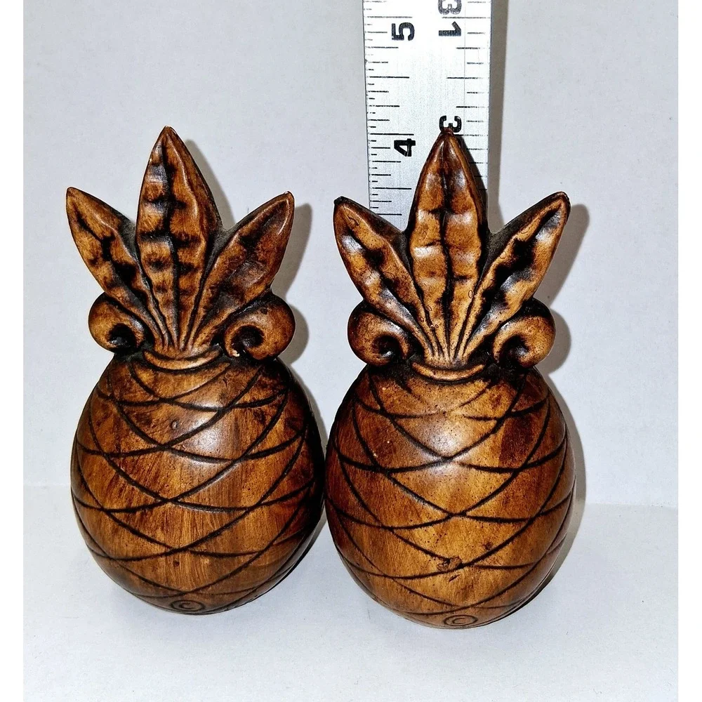 Treasure Craft Pottery USA Vintage Pineapple Salt & Pepper‎ Shakers Set Brown 4
